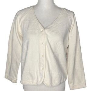 Oscar de la Renta Wm Sz Med Ivory Cream Textured 4 Button Cotton Blazer
